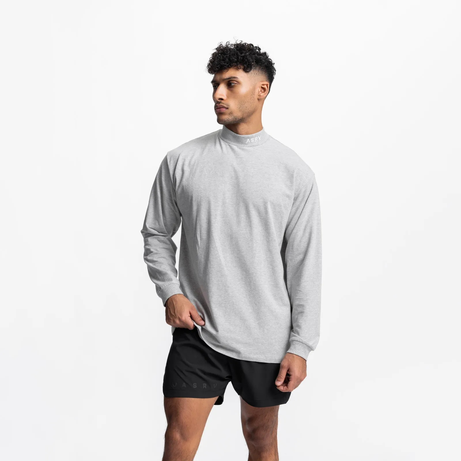 0559. CottonPlus™ Mock Neck Long Sleeve - Heather Grey