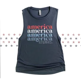 america retro font tank home of the brave land of the free patriotic cute summer tank top