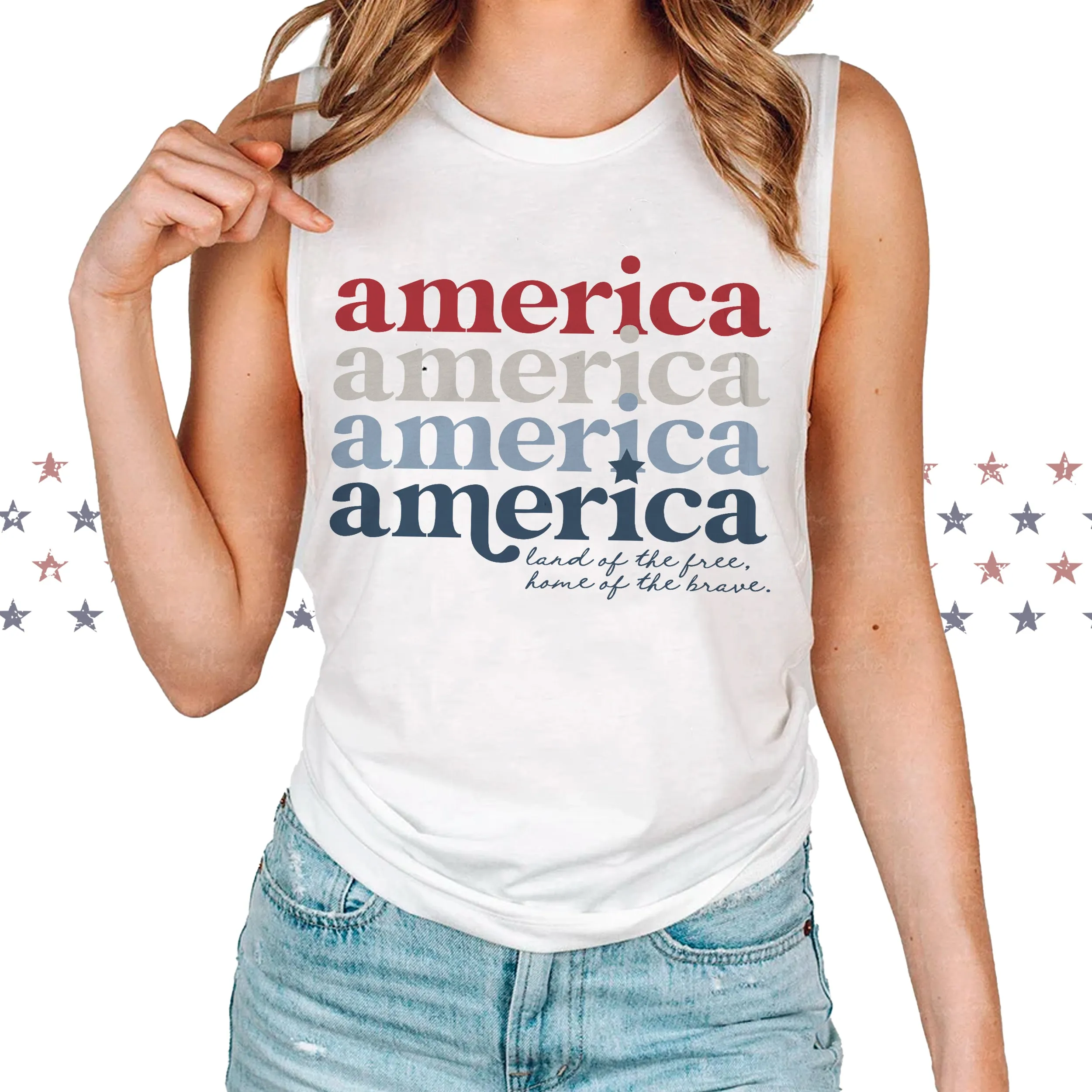 america retro font tank home of the brave land of the free patriotic cute summer tank top