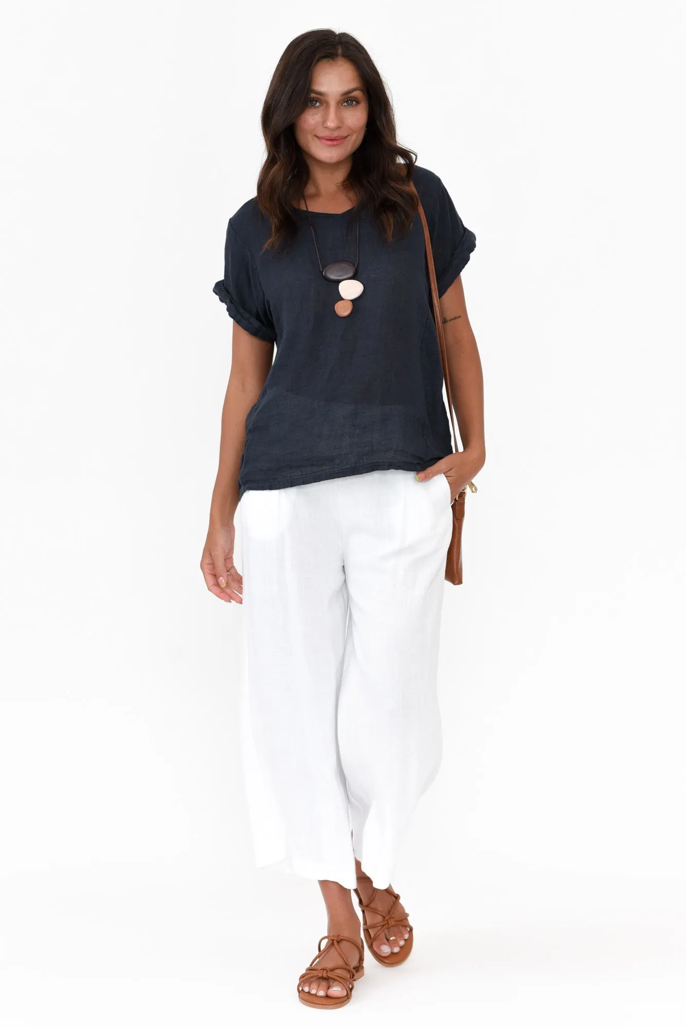 Anna Navy Linen Tee