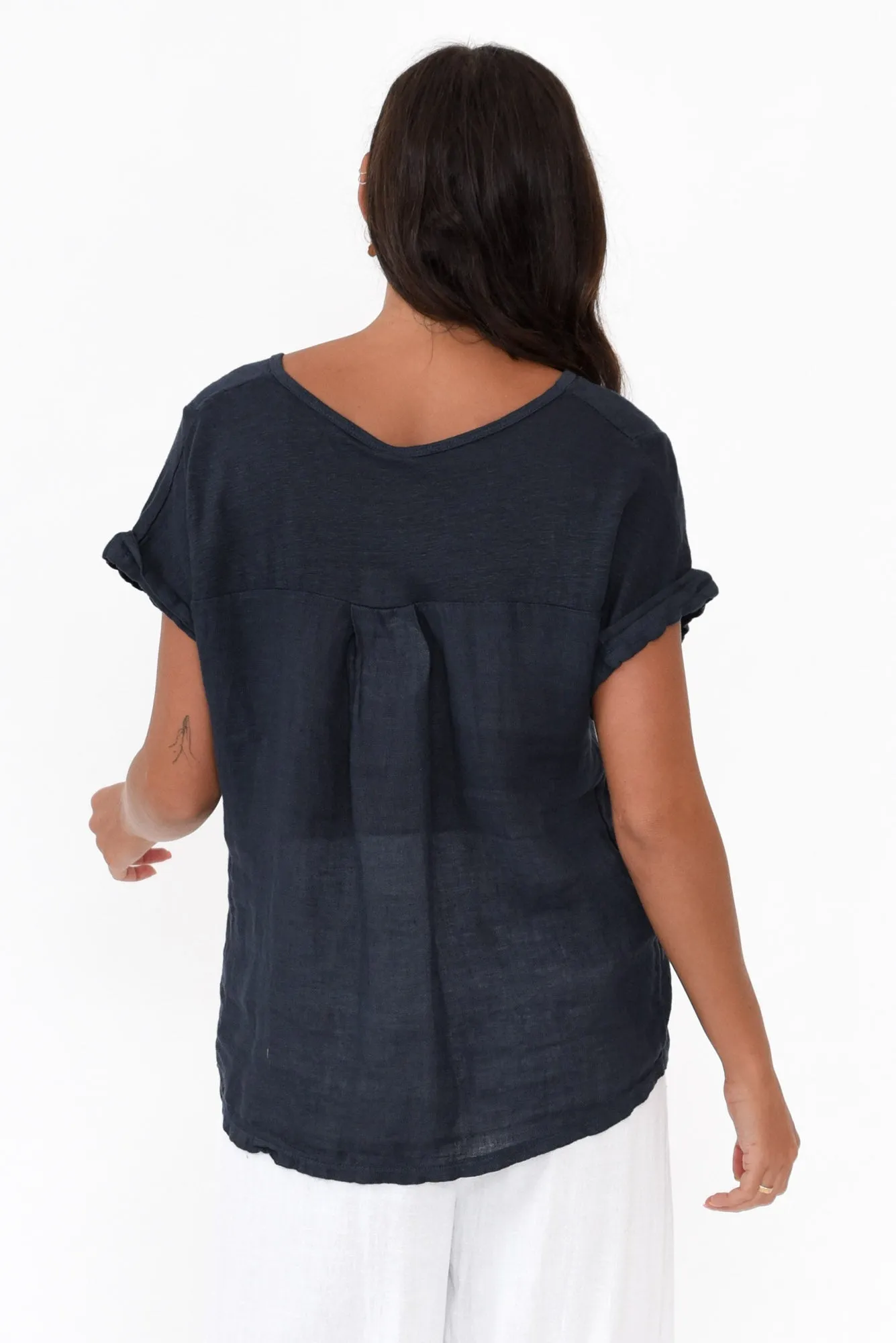 Anna Navy Linen Tee