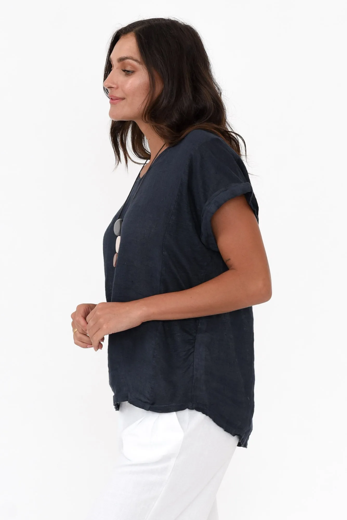 Anna Navy Linen Tee