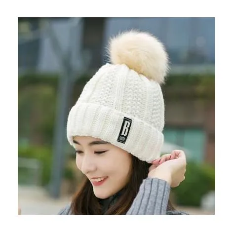 B Letter Outdoor Casual Warm Knitted Winter Beanie