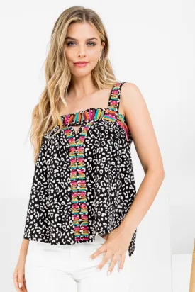 Black Cheetah Print Embroidered Top