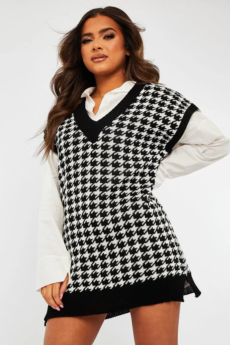 Black Houndstooth Knit Vest - Hazel