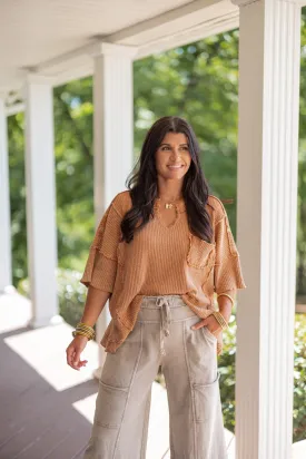 Cozy Perfection Washed Caramel Top