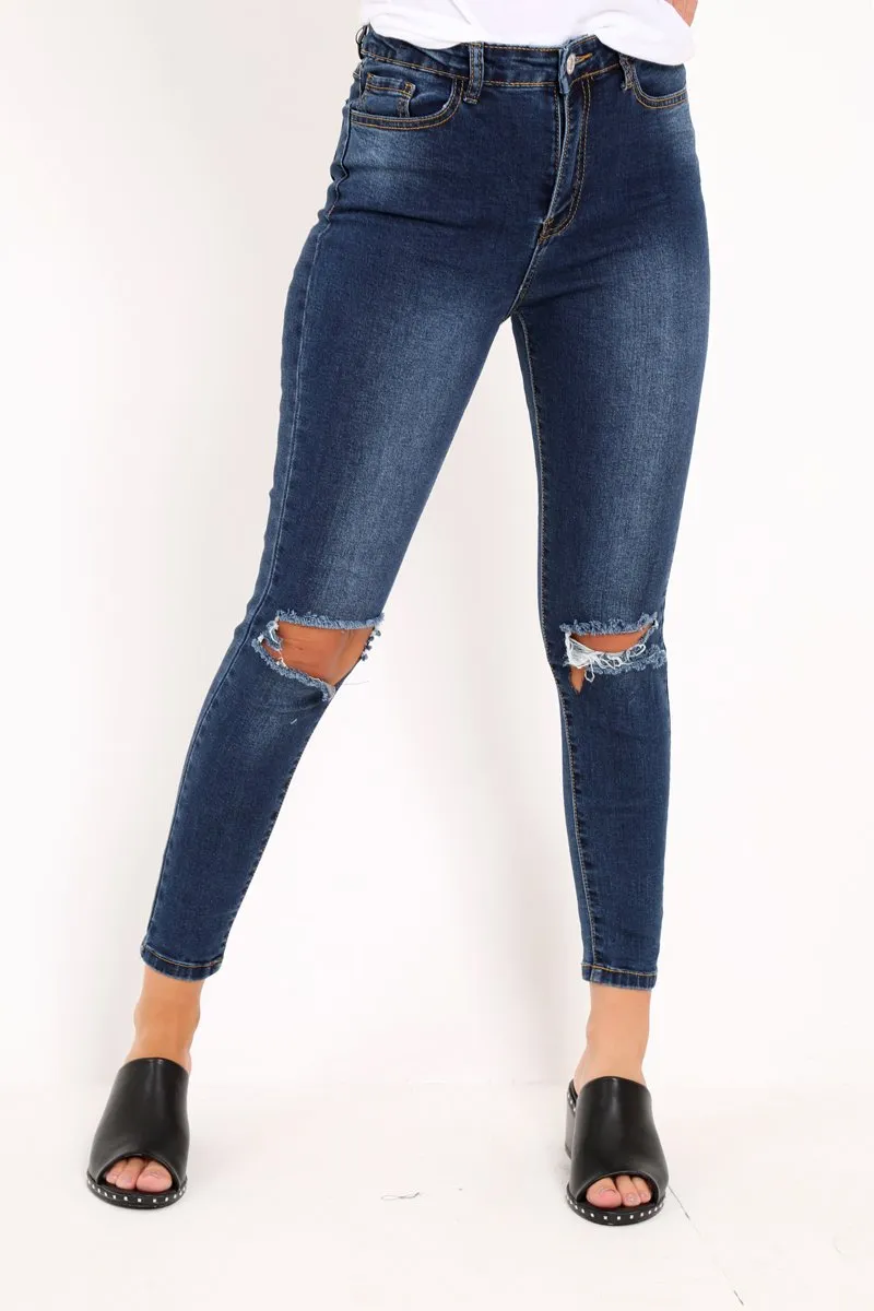 Dark Denim Ripped Knee Skinny Jeans - Eri