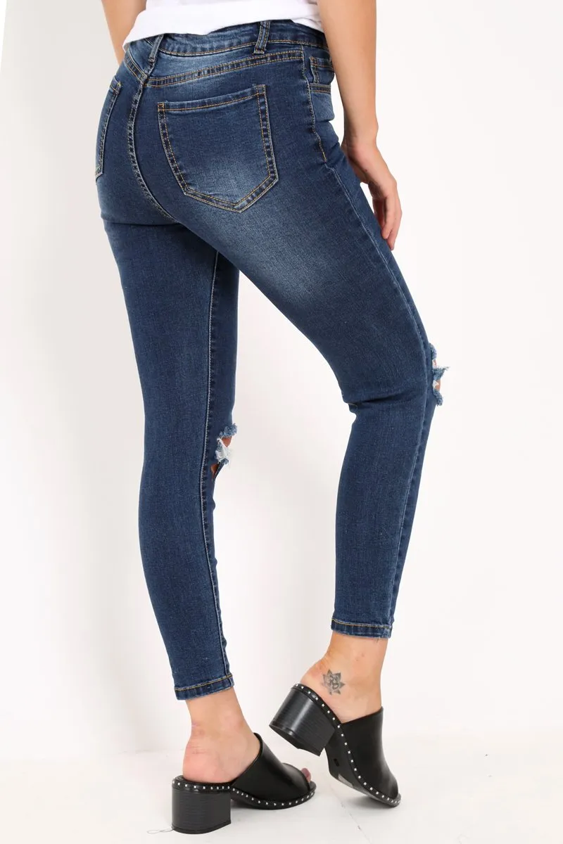 Dark Denim Ripped Knee Skinny Jeans - Eri