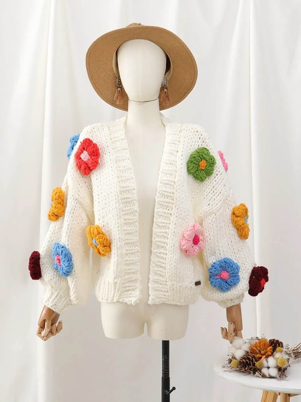 Floral Knitted Cozy Winter Sweater - Warm Loose Bohemian Style