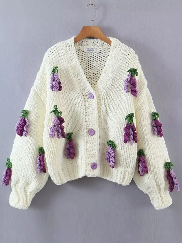 Floral Knitted Cozy Winter Sweater - Warm Loose Bohemian Style