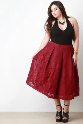 Floral Lace Pleated Midi Skirt