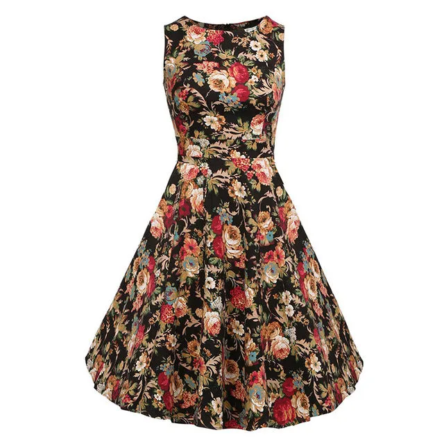 Floral VIntage Tank Dress with Belt