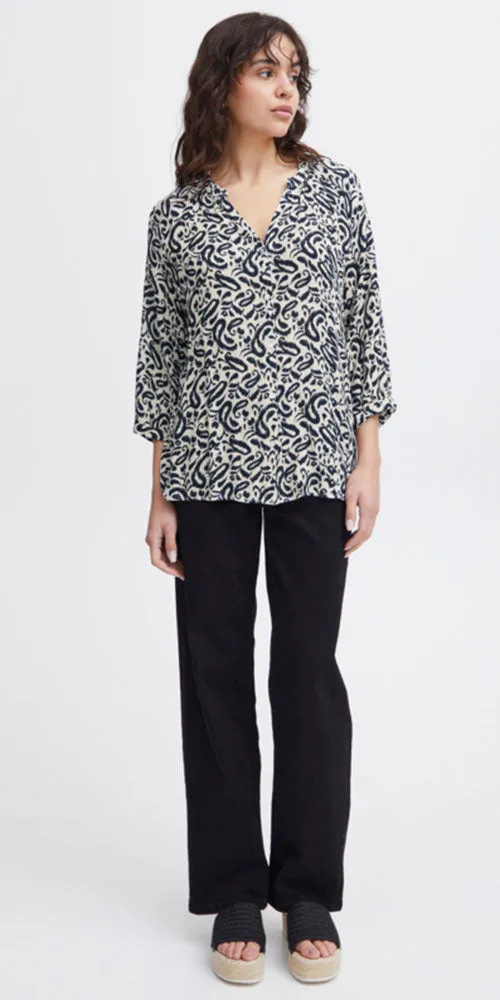 Ichi Crinkled Lightweight Shirt, navy ikat