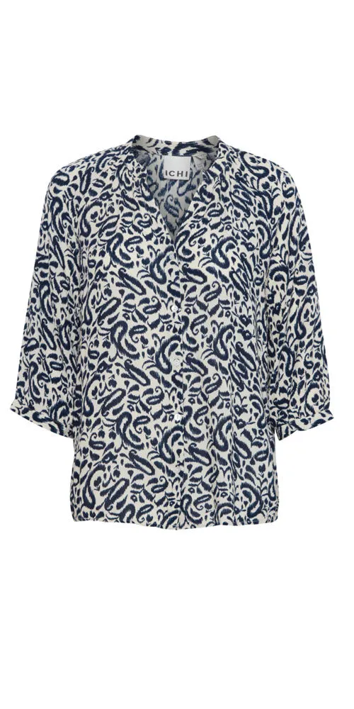 Ichi Crinkled Lightweight Shirt, navy ikat