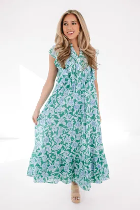 J. Marie Merritt Pleated Midi Dress - Green/Blue