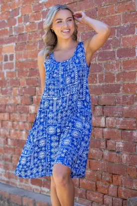 KAYLA SLEEVELESS DRESS - Blue Boho