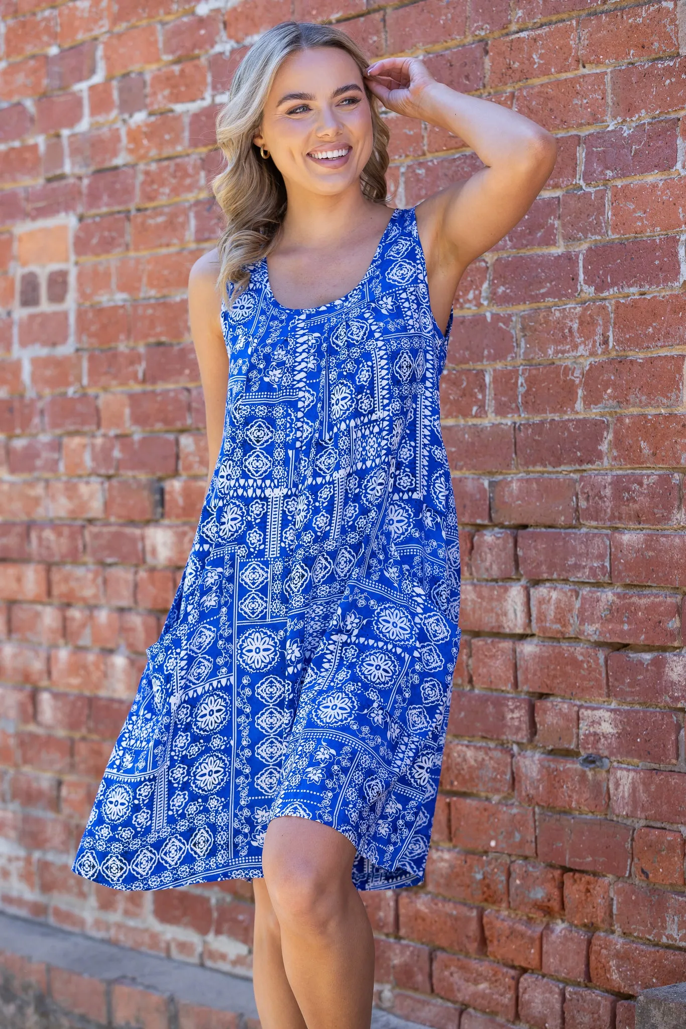 KAYLA SLEEVELESS DRESS - Blue Boho