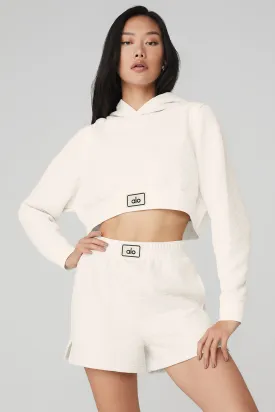 Quilted Cropped Arena Hoodie - Ivory