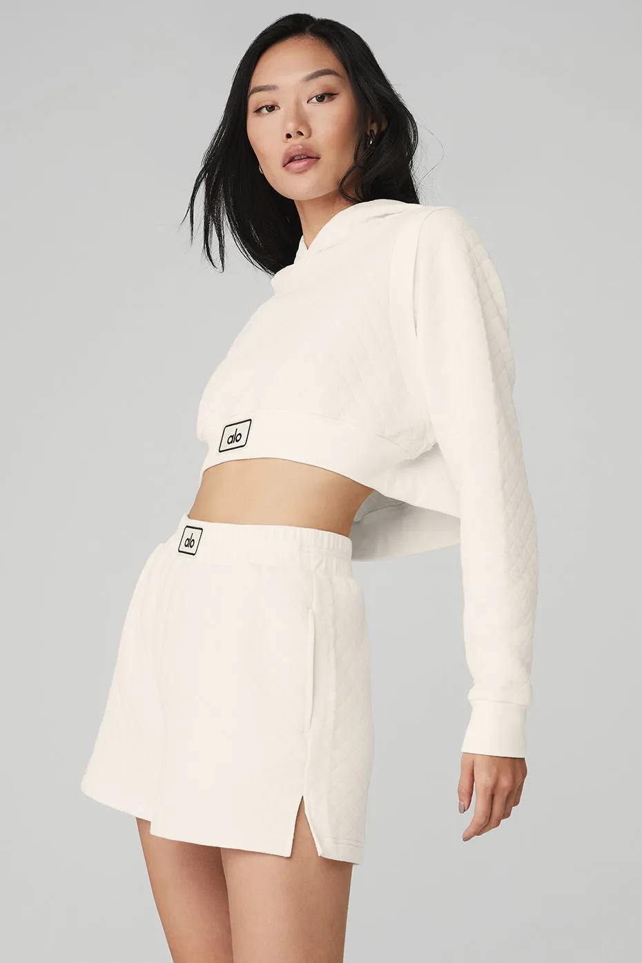 Quilted Cropped Arena Hoodie - Ivory