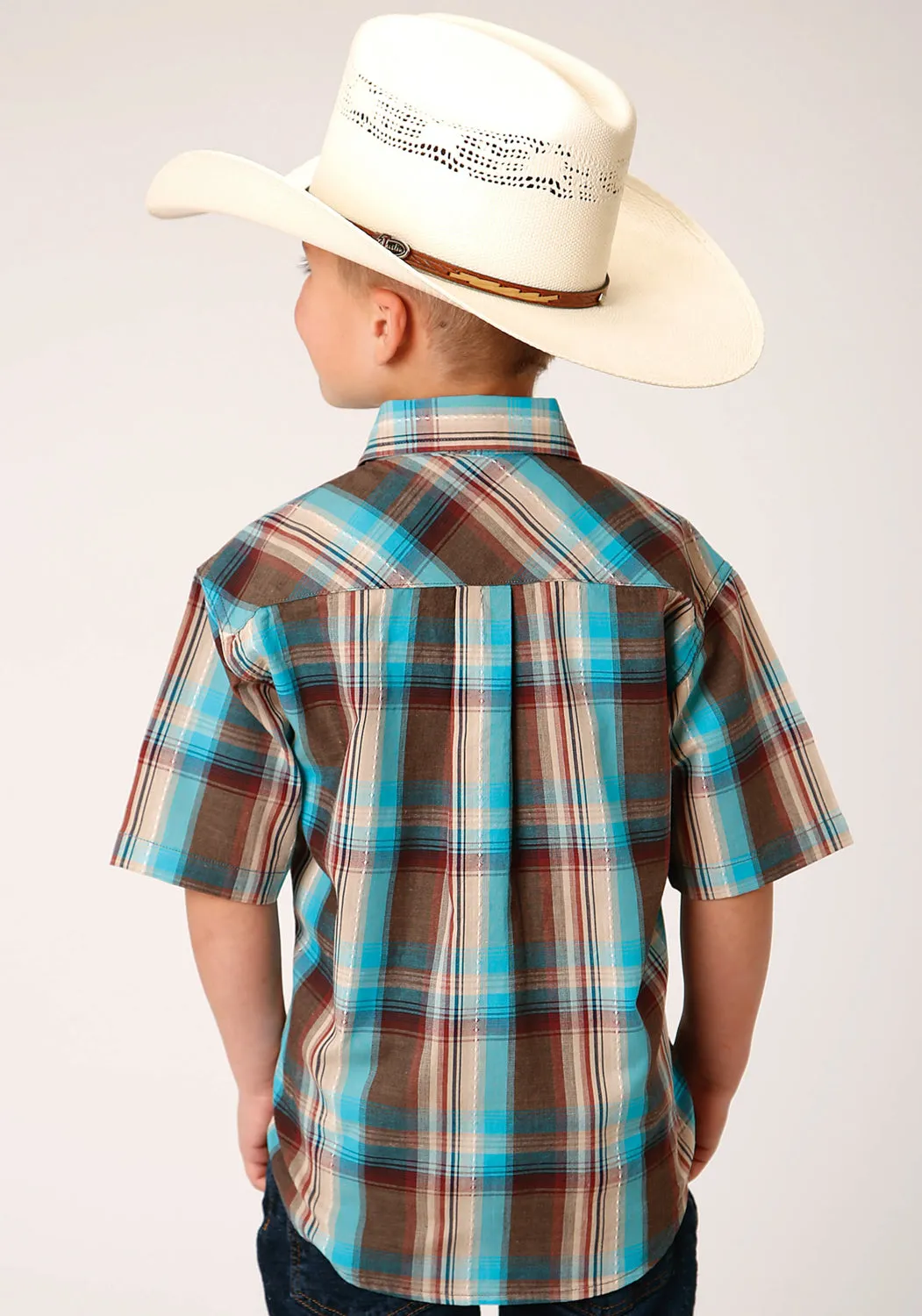 Roper Kids Boys 1489 Desert Dobby Brown 100% Cotton S/S Shirt