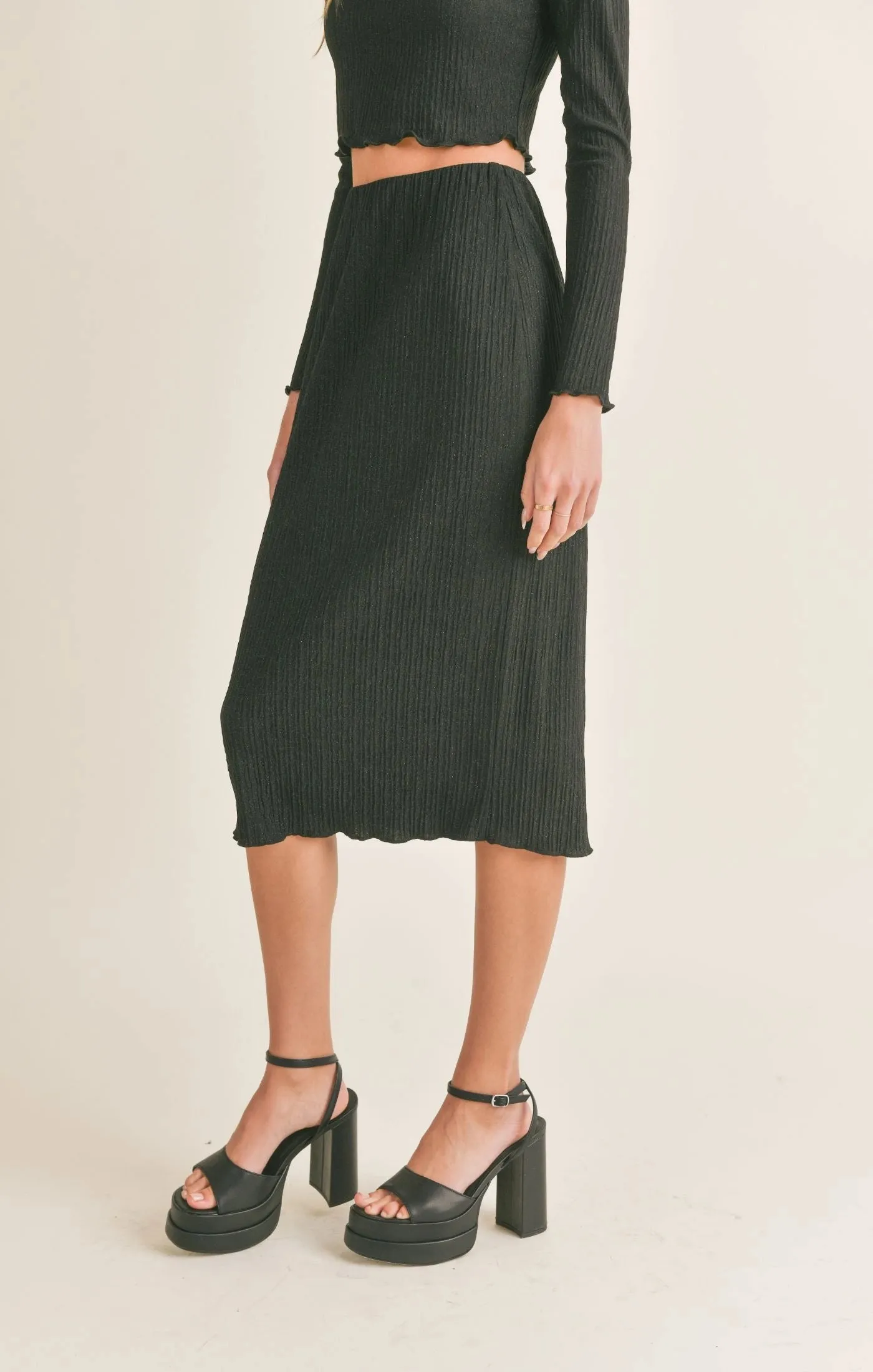 Sadie & Sage Nelly Lettuce Hem Midi Skirt