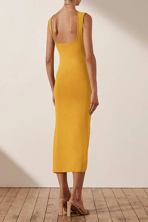 Square Neck Sleeveless Slit Dress