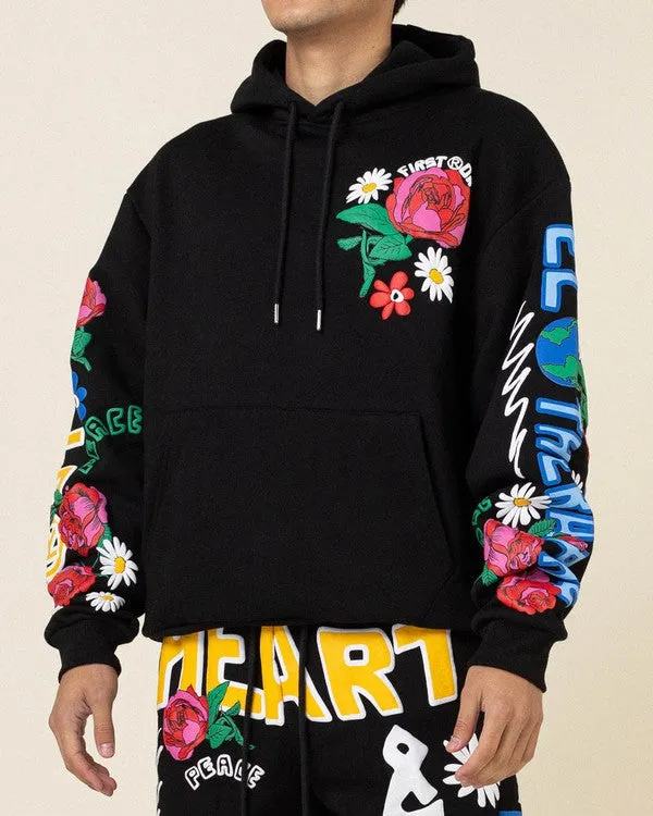 TEEK - Black Flower Puff Hoodie